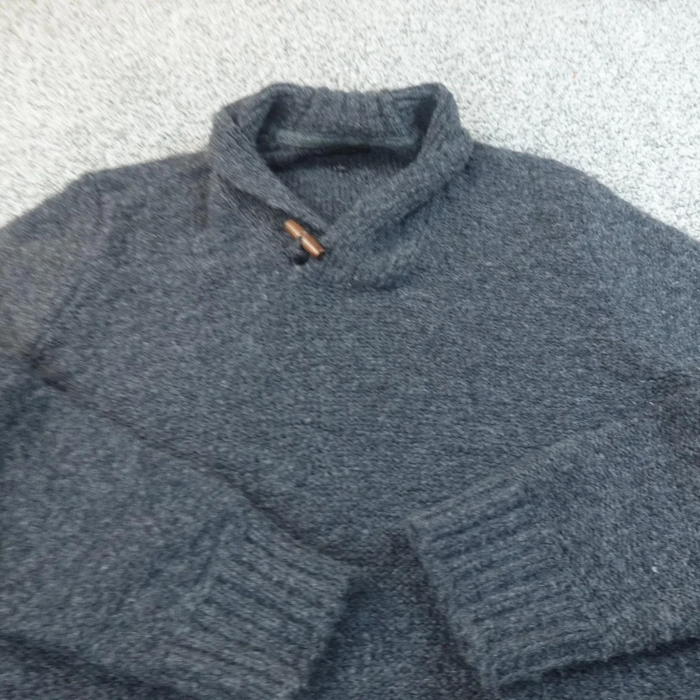 Banana Republic Sweater‎ Mens L Gray Wool Toggle Shawl Collar Knit Pullover Warm